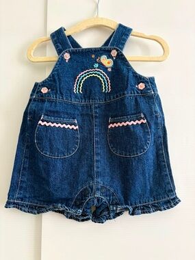 Vintage 90s TKS Basics Baby Girl Denim Shortalls Romper | 0-3 months